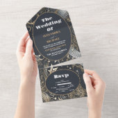 銀エレガント金ゴールドシナ結婚ス オールインワン招待状 (貼ってはがせる)