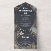 銀エレガント金ゴールドシナ結婚ス オールインワン招待状 (内側)