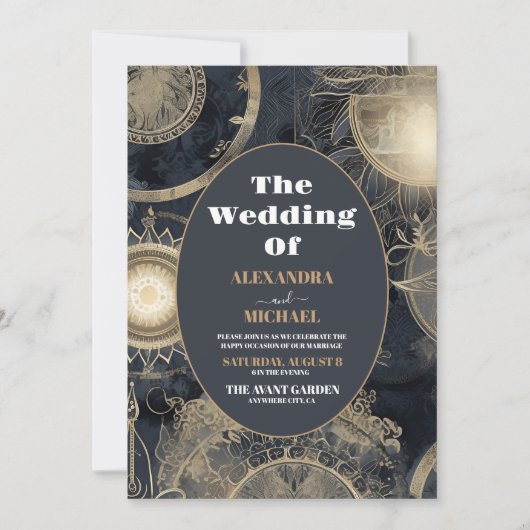 銀エレガント金ゴールドシナ結婚ス 招待状 (正面)