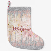 銀エレガント金ゴールドバラ滴下グリッター スモールクリスマスストッキング (正面)