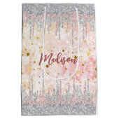 銀エレガント金ゴールドバラ滴下グリッター ミディアムペーパーバッグ (裏面)