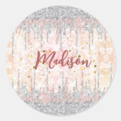 銀エレガント金ゴールドバラ滴下グリッター ラウンドシール (正面)
