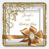 銀エレガント金ゴールド宝石像誕生日パーティー スクエアシール (正面)