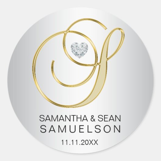 銀エレガント金ゴールド文字'S'モノグラムの結婚s ラウンドシール (正面)