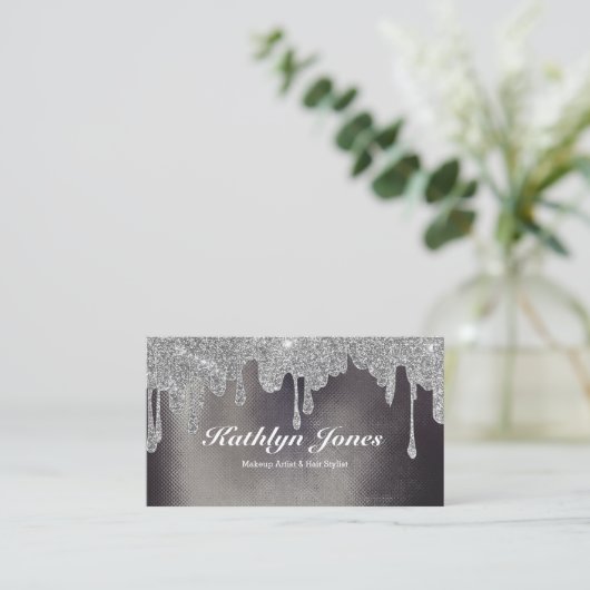 銀エレガント金ゴールド滴下化粧美しい 名刺 (スタンド正面)