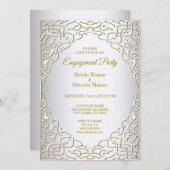 銀エレガント金ゴールド装飾婚約 招待状 (正面/裏面)