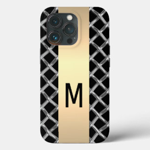 銀エレガント金ゴールド鋼金属モノグラムの iPhone 13 PROケース