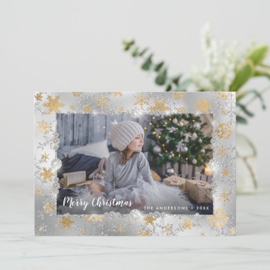 銀エレガント金ゴールド雪カスタム結晶の写真 シーズンカード (スタンド正面)