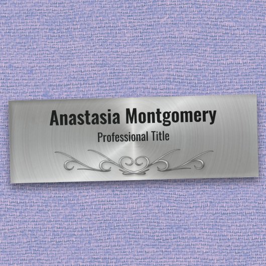 銀エレガント金フェイク金製スクロールアートブラック文字 名札