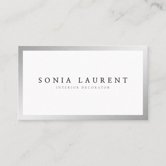 銀エレガント金枠ミニマル白 名刺 (正面)