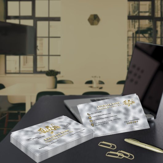 銀エレガント金箔清掃業モダン務 名刺