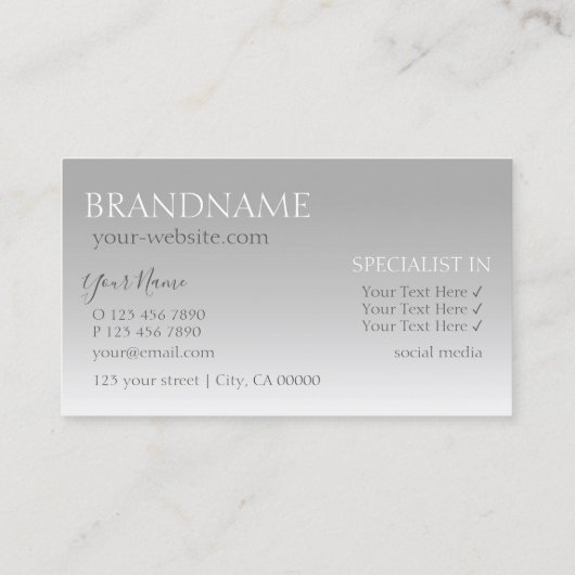 銀エレガント鏡フォントプロフェッショナルスタイリッシュ 名刺 (裏面)