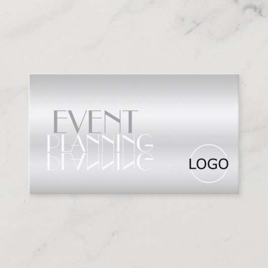 銀エレガント鏡文字ロゴ付きモダン 名刺 (正面)