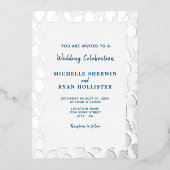 銀エレガント離れ植物体結婚枠 箔招待状 (正面)