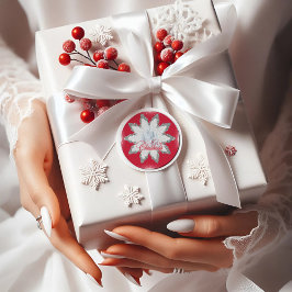 銀エレガント雪片レッドラウンドステッカー ラウンドシール