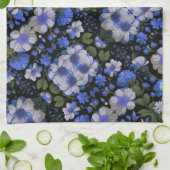 銀エレガント青ホワイトレトロエレガント花模様 キッチンタオル (折り畳み)