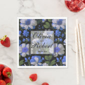 銀エレガント青ホワイトレトロエレガント花模様 スタンダードランチョンナプキン (インサイチュ)