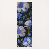 銀エレガント青ホワイトレトロエレガント花模様 ヨガマット (正面)