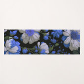 銀エレガント青ホワイトレトロエレガント花模様 ヨガマット (正面(横))