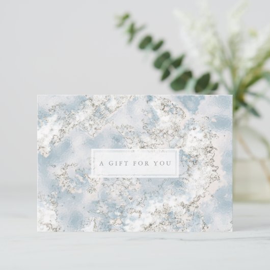 銀エレガント青大理石ギフト証明書カード (スタンド正面)