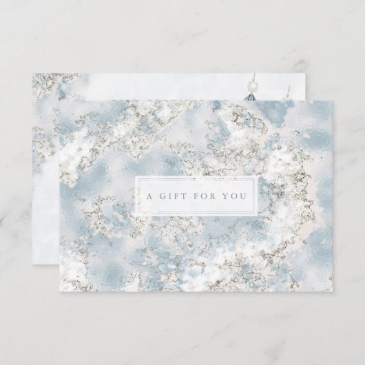 銀エレガント青大理石ギフト証明書カード (正面/裏面)