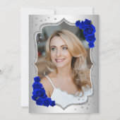 銀エレガント青王室の写真第50誕生日 招待状 (裏面)