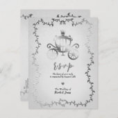 銀エレガント馬車ストーリーブックウェディングRSVP 案内ポストカード (正面/裏面)