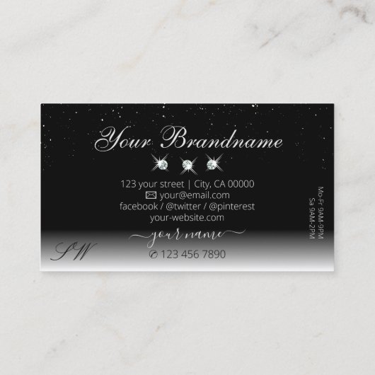 銀エレガント黒ダイヤきらめくズモノグラム 名刺 (裏面)