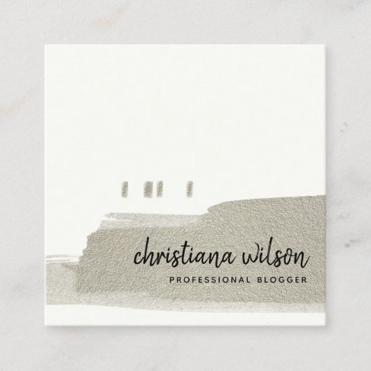 銀エレガント黒フェイク筆の筆跡 スクエア名刺 (正面)