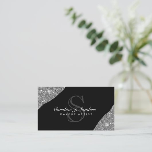 銀エレガント黒一文字メイクアーティスト 名刺 (スタンド正面)
