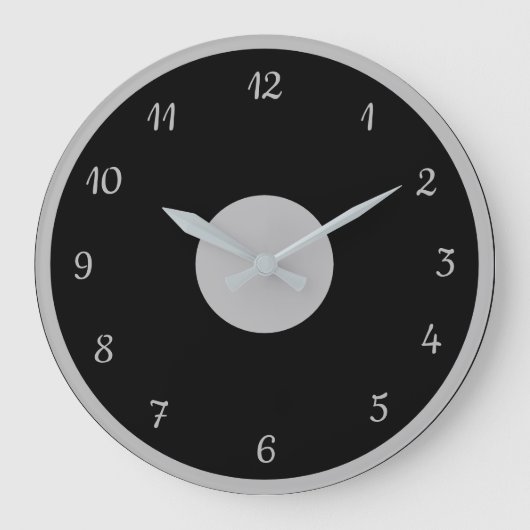 銀エレガント黒装飾モダン ラージ壁時計 (正面)