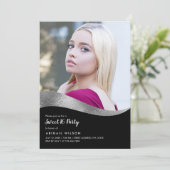 銀エレガント黒sweet sixteen誕生会 招待状 (スタンド正面)