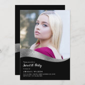 銀エレガント黒sweet sixteen誕生会 招待状 (正面/裏面)