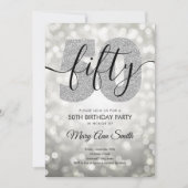 銀エレガント50モダン歳の誕生日パーティー 招待状 (正面)