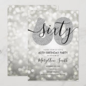 銀エレガント60モダン歳の誕生日パーティー 招待状 (正面/裏面)