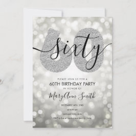 銀エレガント60モダン歳の誕生日パーティー 招待状