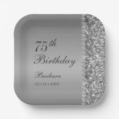 銀エレガント75誕生日 ペーパープレート (正面)