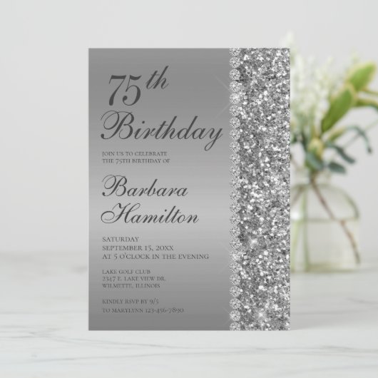 銀エレガント75誕生日 招待状 (スタンド正面)