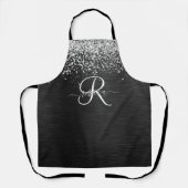 銀カスタムグリッターブラックスパークルモノグラム エプロン (正面)