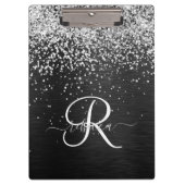 銀カスタムグリッターブラックスパークルモノグラム クリップボード (正面)