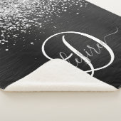 銀カスタムグリッターブラックスパークルモノグラム シェルパブランケット (3/4)