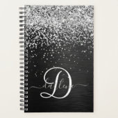 銀カスタムグリッターブラックスパークルモノグラム プランナー手帳 (正面)