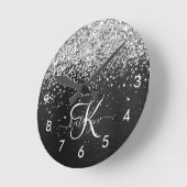 銀カスタムグリッターブラックスパークルモノグラム ラウンド壁時計 (傾斜)