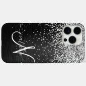 銀カスタムグリッターブラックスパークルモノグラム Case-Mate iPhoneケース (裏面 (横))