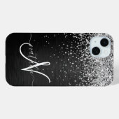 銀カスタムグリッターブラックスパークルモノグラム Case-Mate iPhoneケース (裏面 (横))