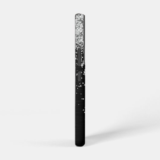 銀カスタムグリッターブラックスパークルモノグラム SAMSUNG GALAXYケース (右側面)