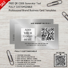銀カスタム金属ロゴデザインQRコードテンプレート 名刺