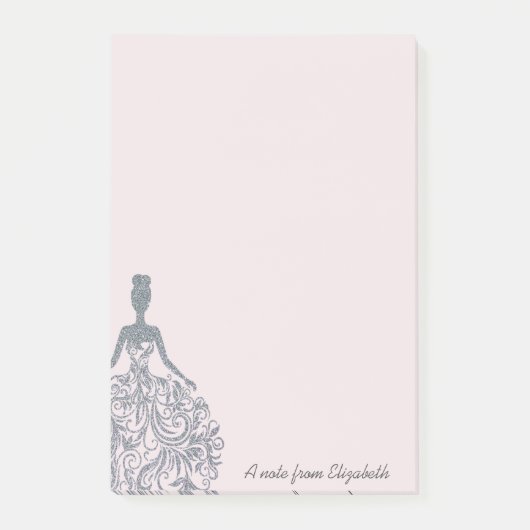 銀カッコいいガーリーグリッタードレス – パーソナライズされた ポストイット (正面)