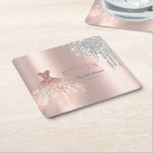 銀カッコいいグリッタードリップス、ドレスバラ金ゴールド スクエアペーパーコースター (アングル)