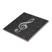 銀カッコいいグリッター効果輝くトレブルクレフ、 音符記号 タイル (側面)